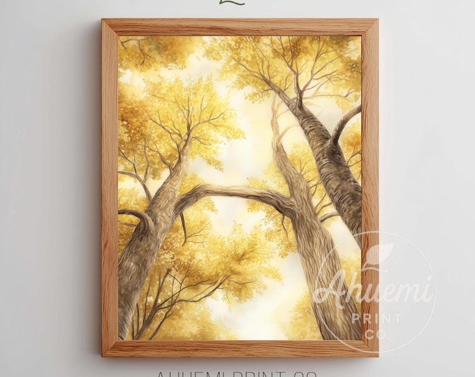 Golden Autumn Tree Canopy Print – Cozy Fall Wall Art (Digital Download)