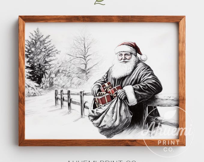 Vintage Santa Claus Sketch Print – Cozy Winter Holiday Decor (Digital Download)