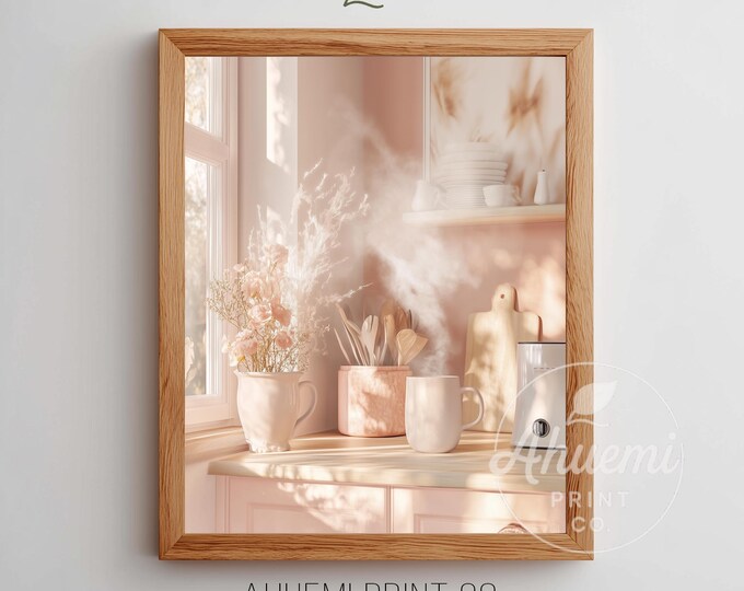 Pink Rustic Kitchen Print, Cozy Farmhouse Still Life (Digital Download)