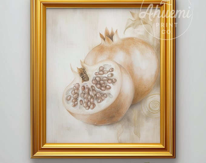 Pomegranate Sketch Print - Vintage Botanical Sepia Art (Digital Download)