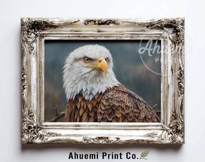 Majestic Bald Eagle Portrait - Detailed Wildlife Art, Moody Neutral Tones, Dramatic Nature Decor, Rustic Printable Wall Art Download 373