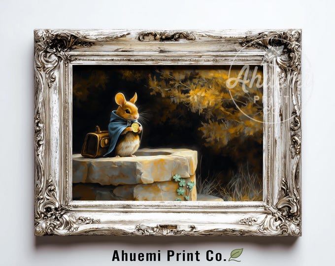 Autumn Woodland Mouse Illustration - Cozy Cottagecore Art, Cute Storybook Scene, Printable Rustic Wall Decor, Digital Painting Download 557