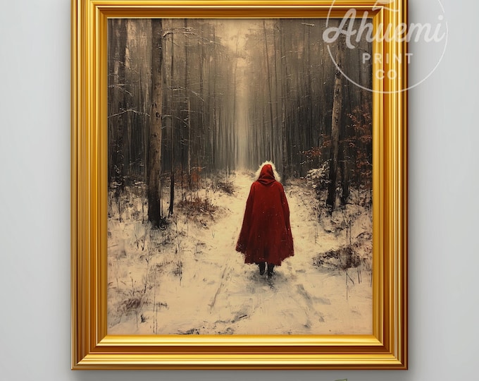 Vintage Santa Winter Forest Print - Rustic Holiday Art (Instant Printable)