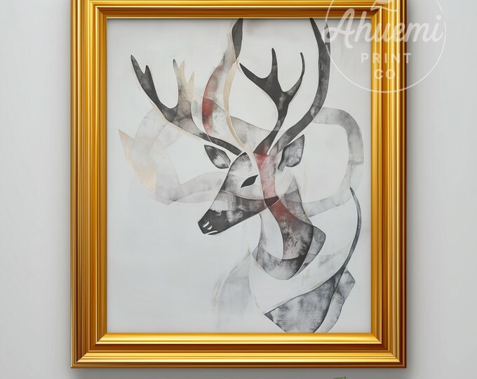 Abstract Reindeer Art Print – Minimalist Scandinavian Wall Decor (Digital Download)