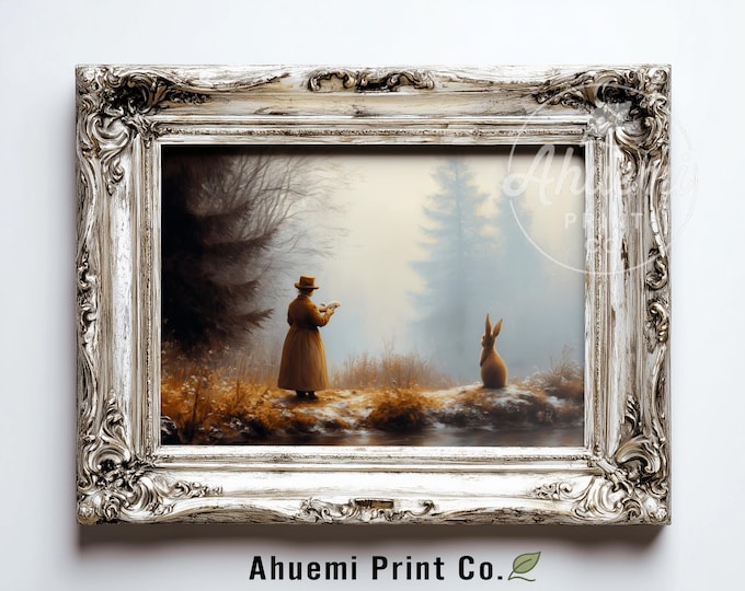 Fox Reading to Rabbit Print - Cottagecore Storybook Scene (Digital Download)