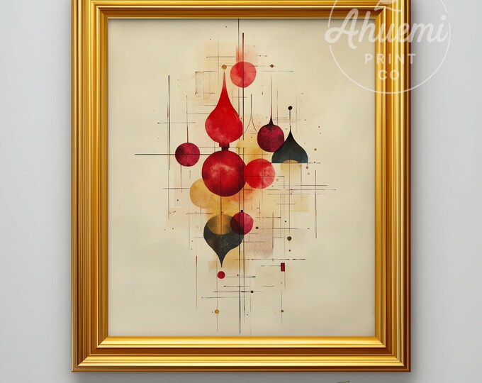 Abstract Vintage Christmas Ornament Sketch – Watercolor Holiday Wall Art (Digital Download)