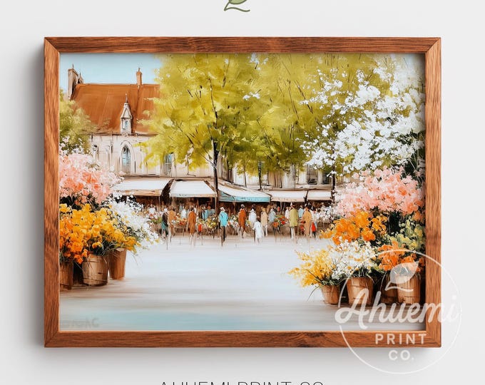 European Flower Market Watercolor Print – Rustic Cottagecore Art (Digital Download)