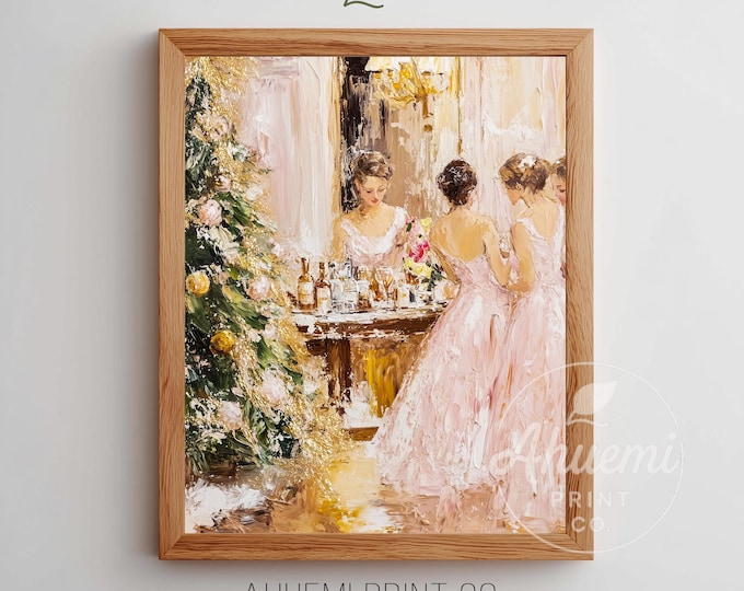 Pink Retro Glam Christmas Party Print, Mid-Century Style (Digital Download)