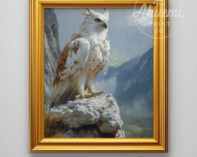 Regal Griffin Printable Art - Majestic Fantasy Creature on a Cliff, Detailed Earthy Illustration, Digital Wall Art Download 494
