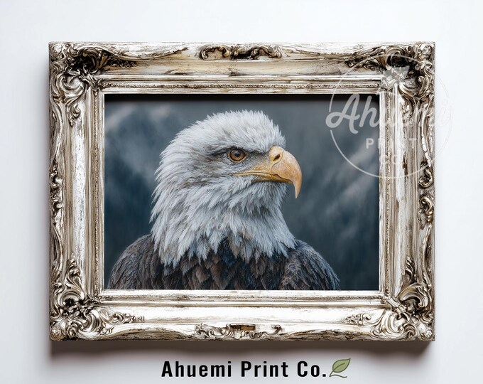 Majestic Bald Eagle Portrait Printable - Moody Wildlife Decor, Rustic Lodge Art, Neutral Nature Photography, Instant Wildlife Download 363