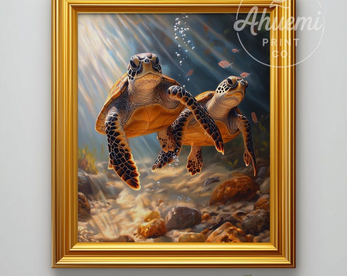 Printable Sea Turtles Wall Art - Serene Marine Painting, Coastal Decor, Moody Ocean Scene, Digital Seascape Download, Natural Beauty 462