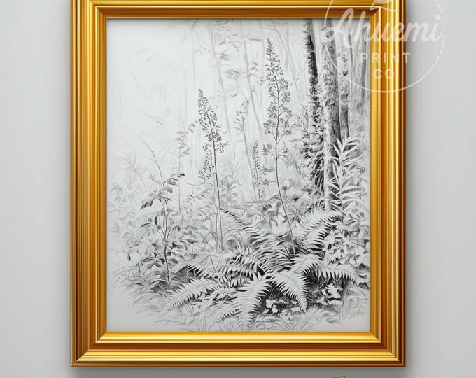 Wild Ferns Sketch Print, Vintage Botanical Art (Digital Download)