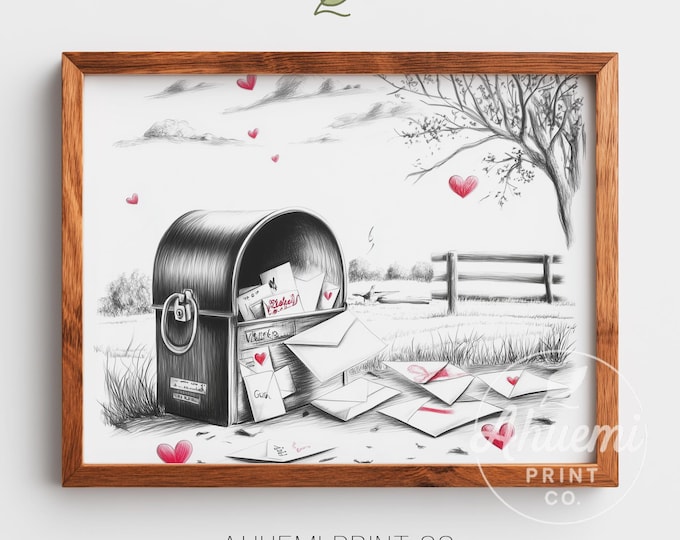 Rustic Valentine Mailbox Print – Cozy Winter Wall Art (Digital Download)