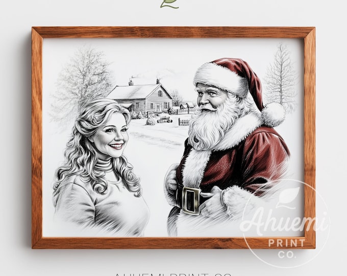Santa & Mrs. Claus Sketch Print – Rustic Christmas Decor (Digital Download)
