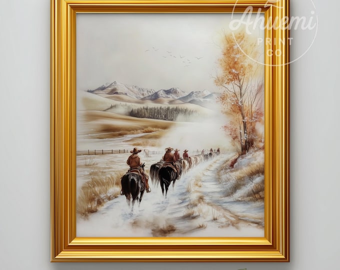 Winter Cattle Drive Print – Vintage Western Farmhouse Wall Art (Digital Download)