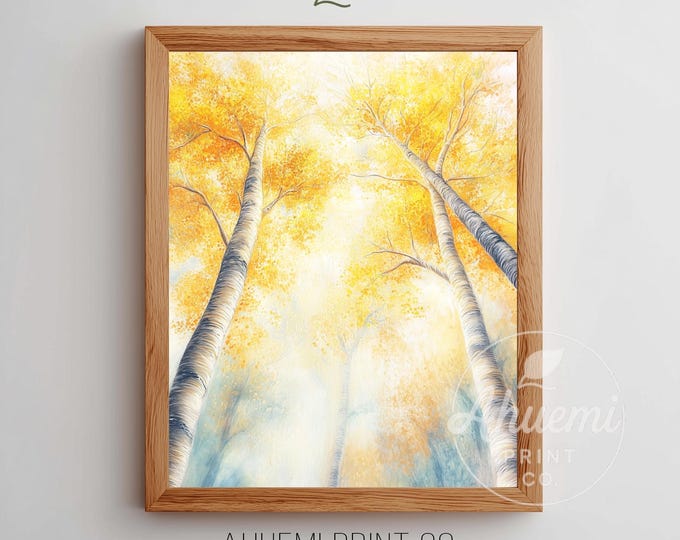 Autumn Tree Canopy Print – Golden Leaves, Rustic Home Decor (Digital Download)