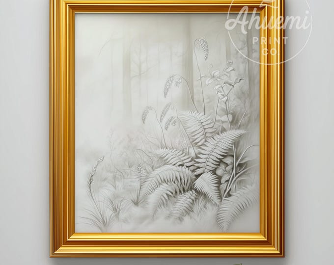 Wild Ferns Botanical Print – Vintage Fiddleheads Drawing (Digital Download)