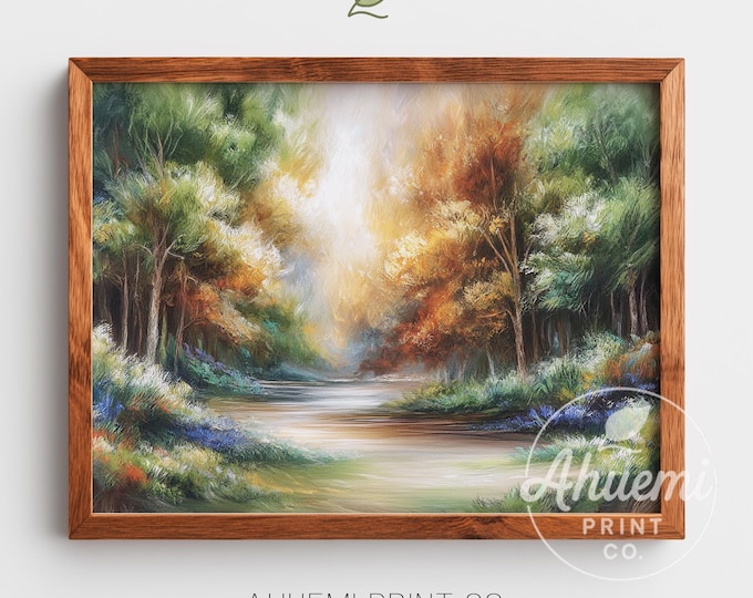 Misty Forest Watercolor Print – Rustic Cottagecore Landscape (Digital Download)