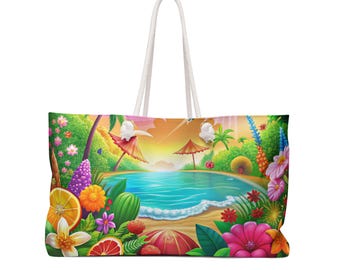 Sommer Weekender Tasche, Strand Reisetasche, Urlaubs Overnight Duffle, Boho Schulter Geldbörse, Tropisches Handgepäck