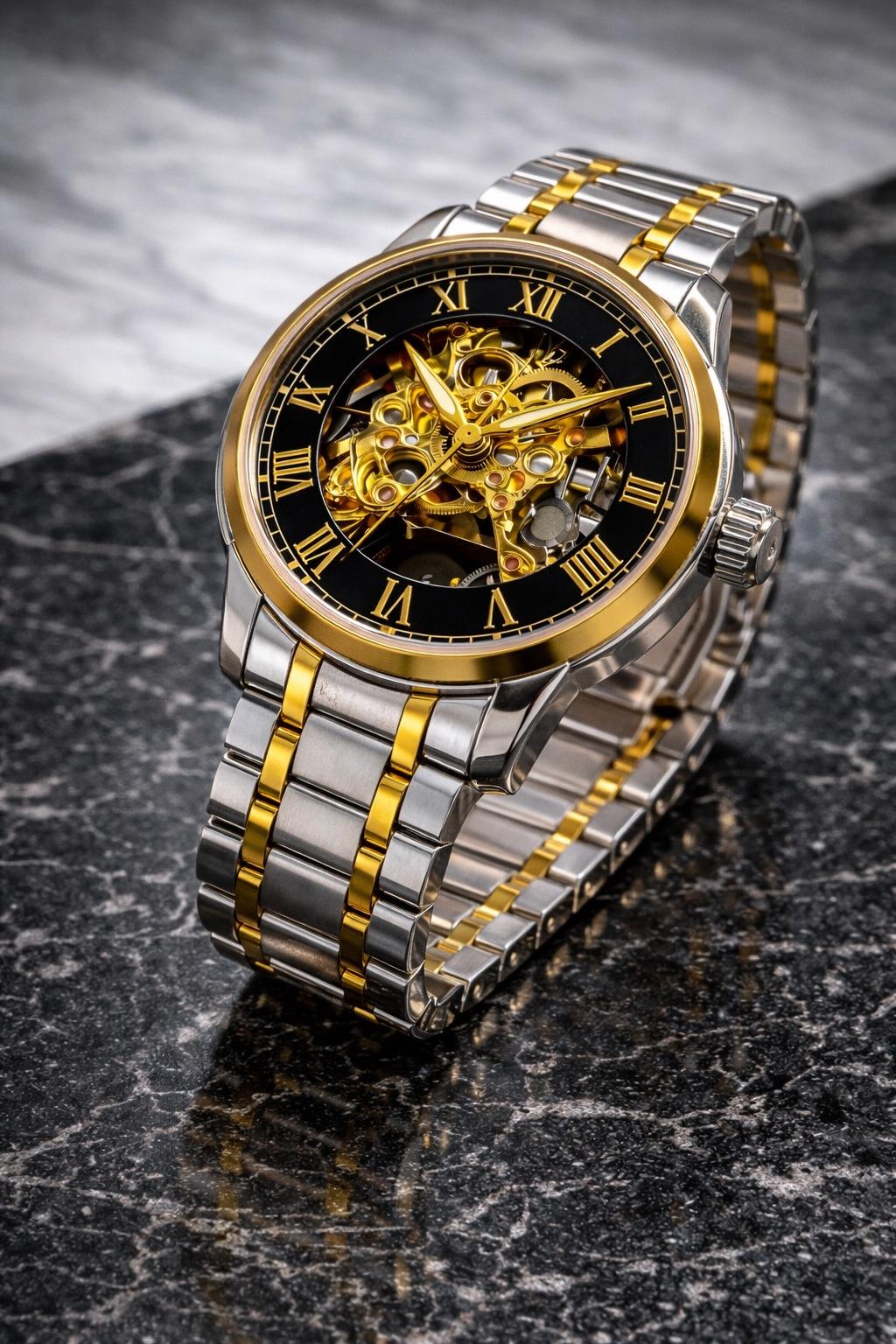 OROLOGIO SCHELETRO MECCANICO Automatico Da Uomo - Quadrante Oro Rosa