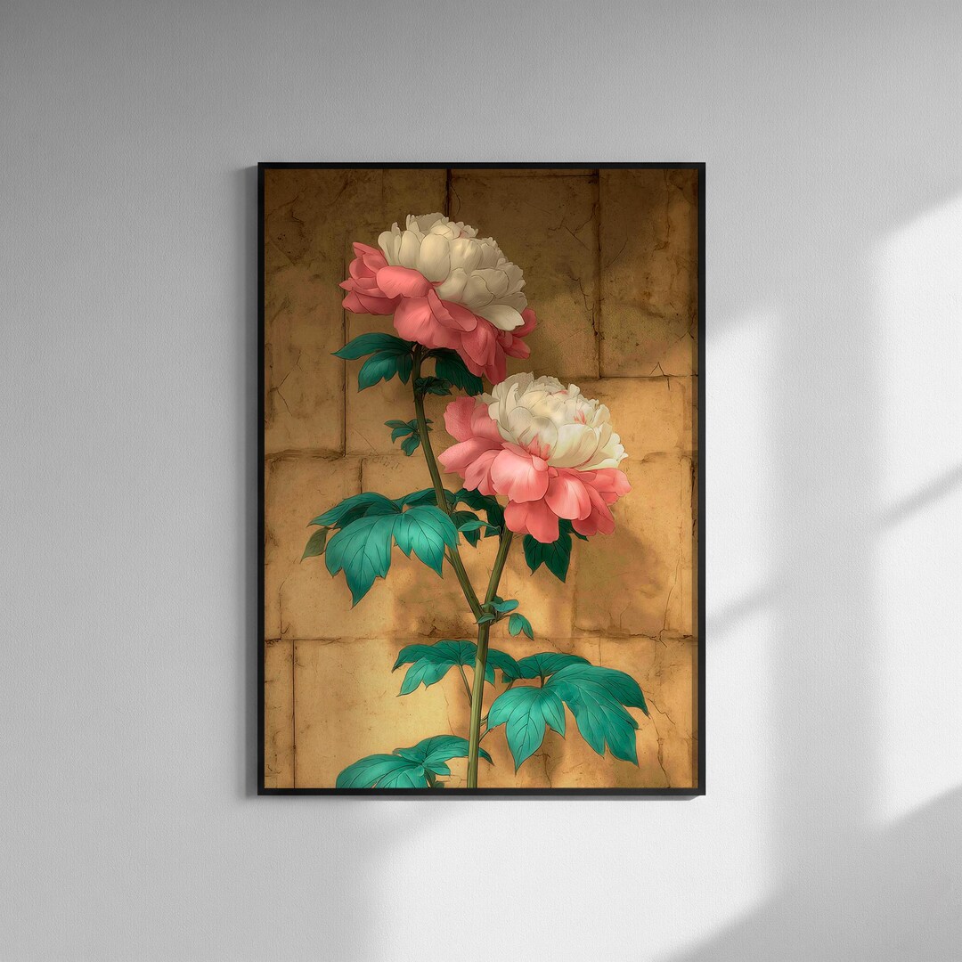 Pink Peony Print - Vintage Floral Art - Botanical Wall Decor - Etsy