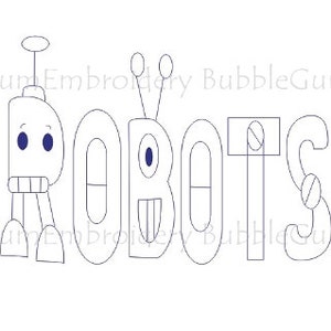 Bluework Robots Embroidery Design Instant Download