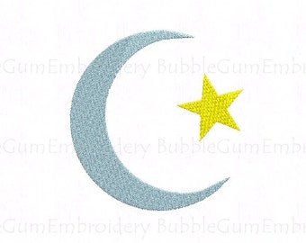 Crescent Moon and Star Embroidery Design Instant Download