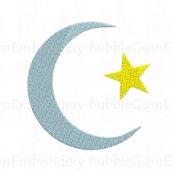 Crescent Moon and Star Embroidery Design Instant Download