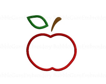 Red Apple Applique Embroidery Design Instant Download