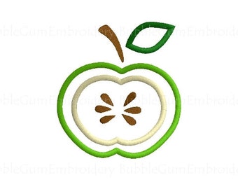 Green Apple Slice Applique Embroidery Design Instant Download