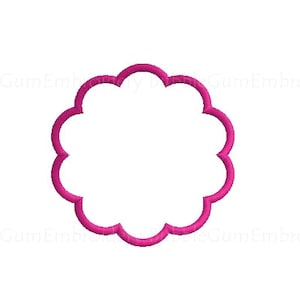 May include: A pink, scalloped circle frame. This frame is perfect for adding a touch of whimsy to your designs.