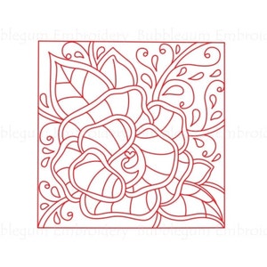 Redwork Rose Blöcke Stickdateien 4 x 4 Instant Download