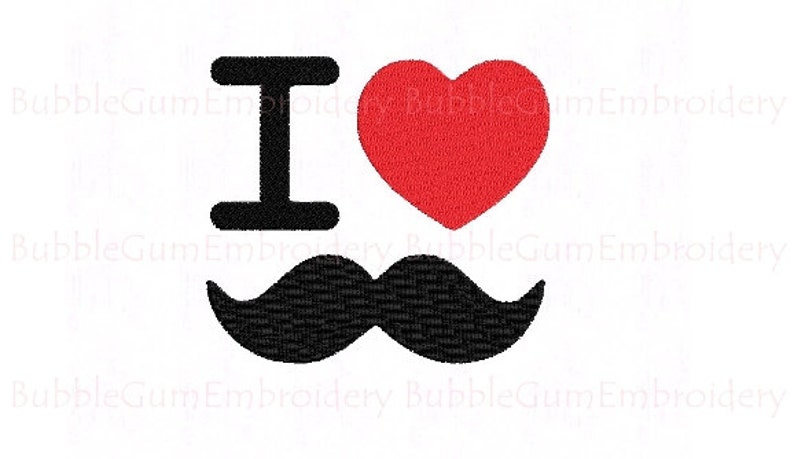 I Love Mustache Embroidery Design Instant Download image 1