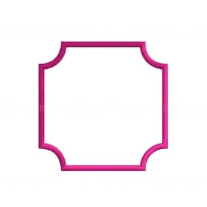 Può includere: Una cornice rosa con un bordo arrotondato leggermente curvo. La cornice è vuota.