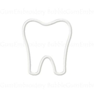 May include: A white outline of a tooth, a common symbol for dental care.