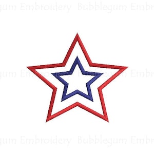 May include: A red and blue star with a white center. The star is outlined in red and blue.
