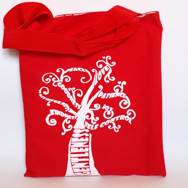 Reversible Floral Fruit of the Spirit Red and White Tote