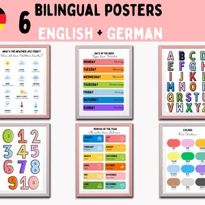 6 affiches éducatives allemand-anglais pour enfants, apprentissage bilingue, ensemble à imprimer, documents à imprimer pour l'école à la maison, téléchargement numérique