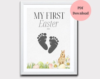 Arte de huellas de manos y pies para la primera Pascua del bebé, regalo de recuerdo (descarga A4)