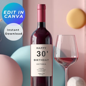 Custom Wine Label Template, Printable Bottle Sticker, Editable Template, Birthday Gift, Canva Template, Digital Download