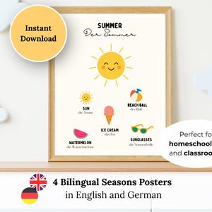 Seizoenenposter I Montessori I Duits leren I Engels leren I 4 tweetalige posters I digitale download I school I kleuterschool afdrukbare