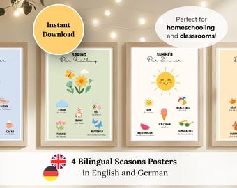 Póster bilingüe de las estaciones: inglés y alemán, Montessori (descarga digital)