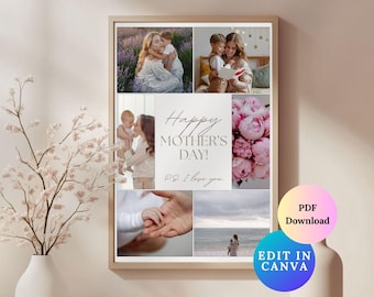 Collage de fotos personalizado, regalo para el Día de la Madre, póster elegante (descarga en PDF)