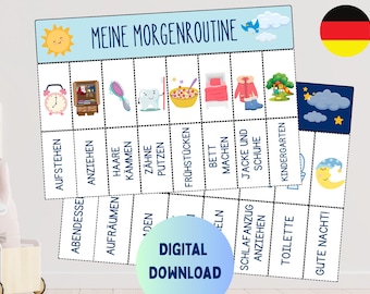 Tabla de rutina diaria para niños, mañana y tarde, en alemán (PDF)