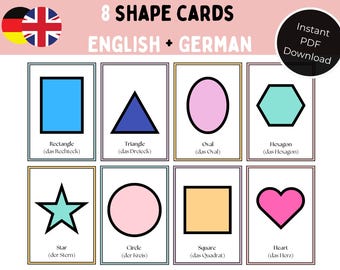 Tarjetas didácticas de formas en inglés y alemán: aprendizaje bilingüe (descarga digital)
