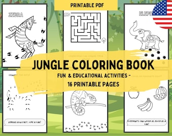 Libro para colorear de animales salvajes para niños / Curiosidades de la selva (PDF)