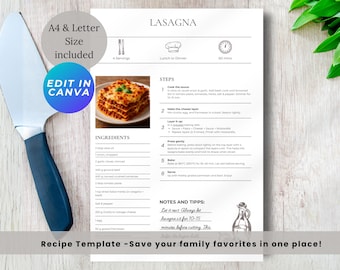 Plantilla de receta editable/Libro de cocina Canva (Descarga digital)