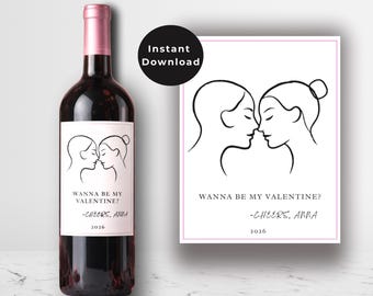 Etiqueta de vino personalizada para San Valentín: Pareja minimalista (descarga digital)