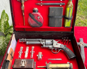 Civil War Era Vampire Killing Kit ANNABELLA, Original by CRYSTOBAL Slayer Kit with Silver & Wood Stake-Firing Pistol,  Buffy Dracula Goth