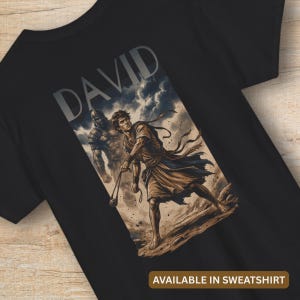 Camiseta o sudadera de David y Goliat / Camiseta con cuello redondo y estampado del versículo bíblico 1 Samuel 17, estilo urbano cristiano, regalo de victoria y fe para hombres y mujeres.